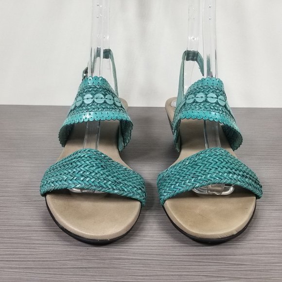 Munro Murocco Ankle Strap Sandal, Turquoise Blue Woven Leather, Womens Size 8 M - Picture 2 of 14